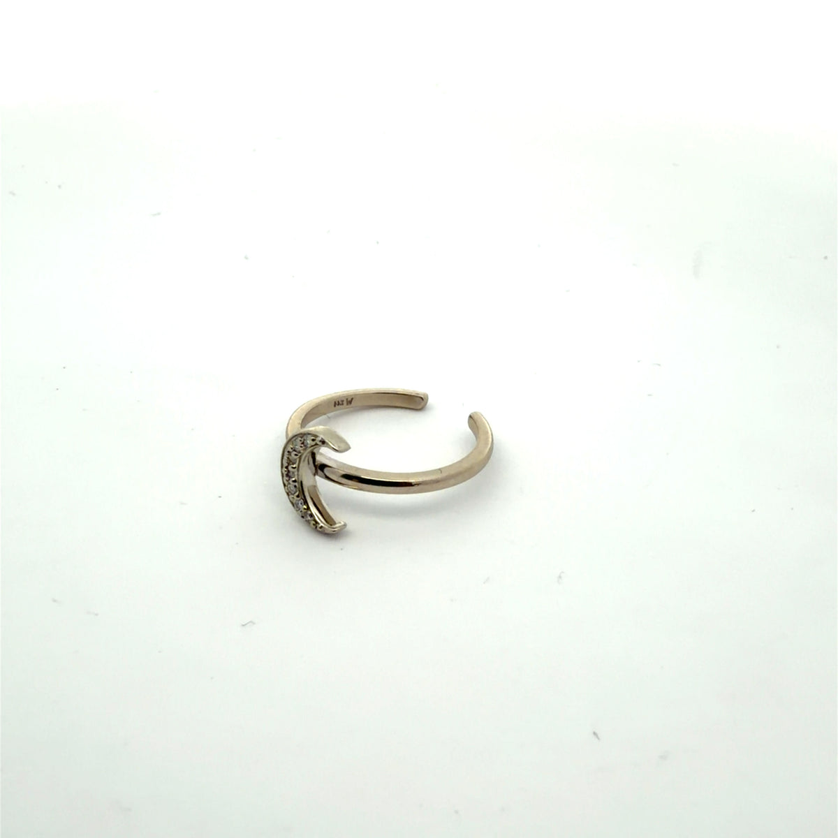 14K White Gold Crescent Moon Toe Ring 0.04 CTW Moissanite Dainty Minimalist