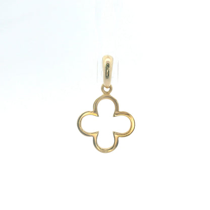 18K Yellow Gold Clover Pendant Dainty Four-Leaf Lucky Motif Polished Finish