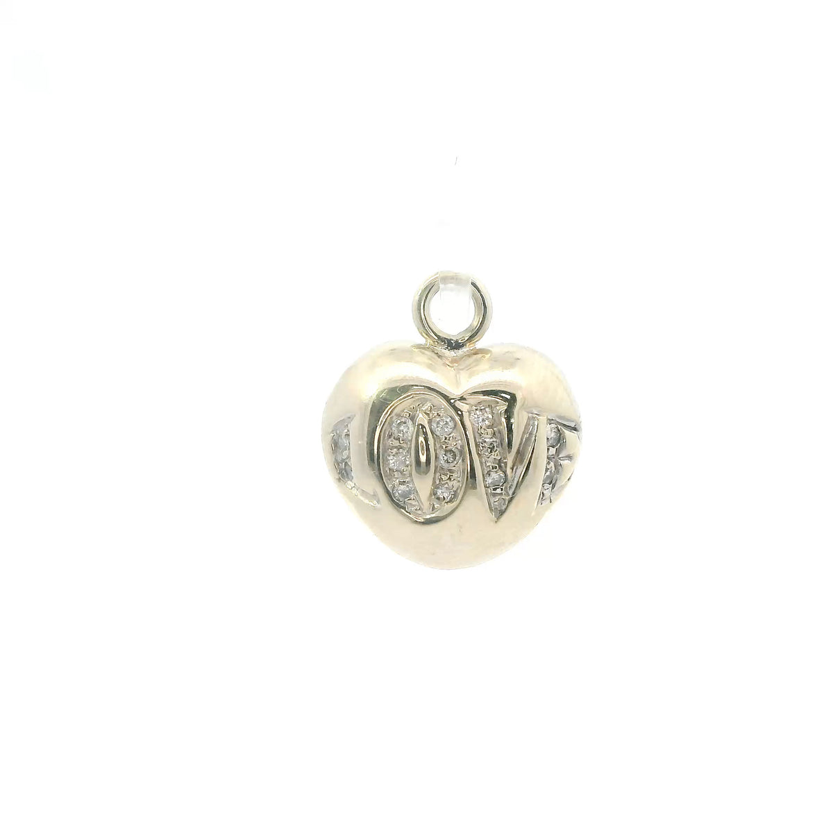 14K White Gold & Diamond Bubble Love Heart Pendant 0.10 CTW Pave