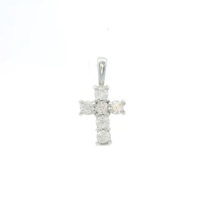 900 Platinum & Round Diamond Cross Pendant, 0.20 CTW, Dainty Classic Design