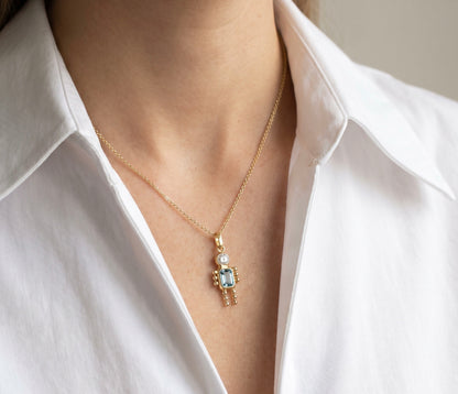 14K Yellow Gold Synthetic Spinel & Cubic Zirconia Little Boy Figural Pendant 0.80 CTW