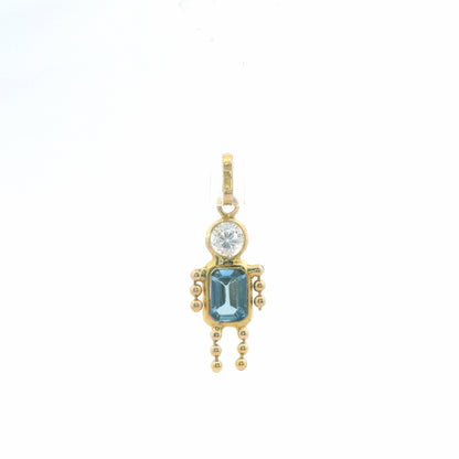 14K Yellow Gold Synthetic Spinel & Cubic Zirconia Little Boy Figural Pendant 0.80 CTW