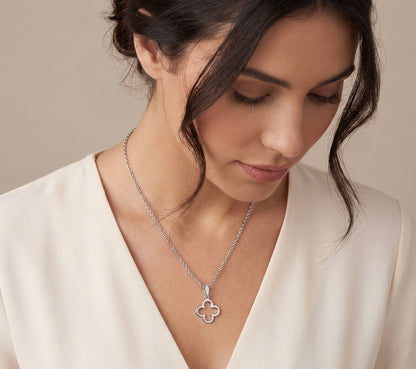18K White Gold & Lab Grown Diamond Four-Leaf Clover Pendant 0.06 CTW Mini