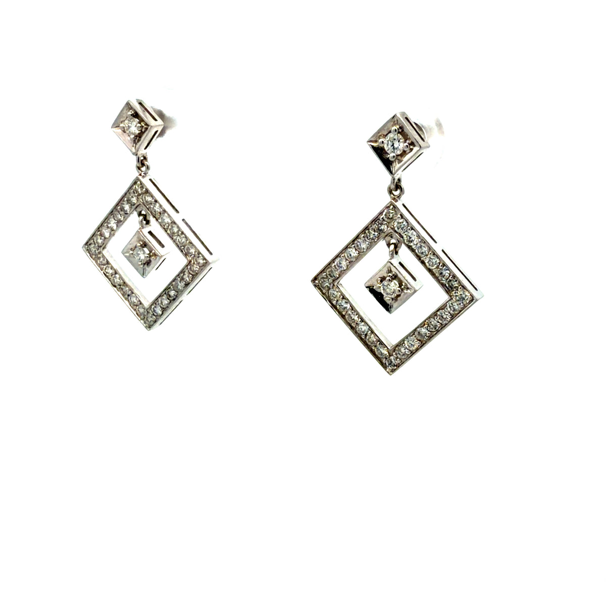 14K White Gold 1.02 CTW Diamond Drop Earrings with 10K White Gold Backs