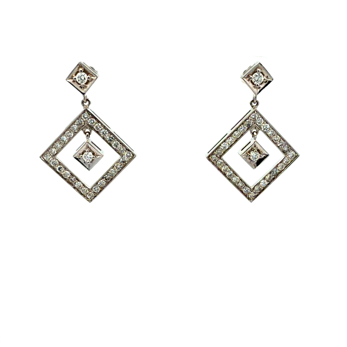 14K White Gold 1.02 CTW Diamond Drop Earrings with 10K White Gold Backs