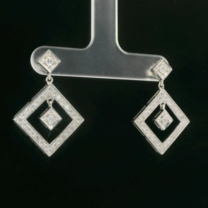 14K White Gold 1.02 CTW Diamond Drop Earrings with 10K White Gold Backs