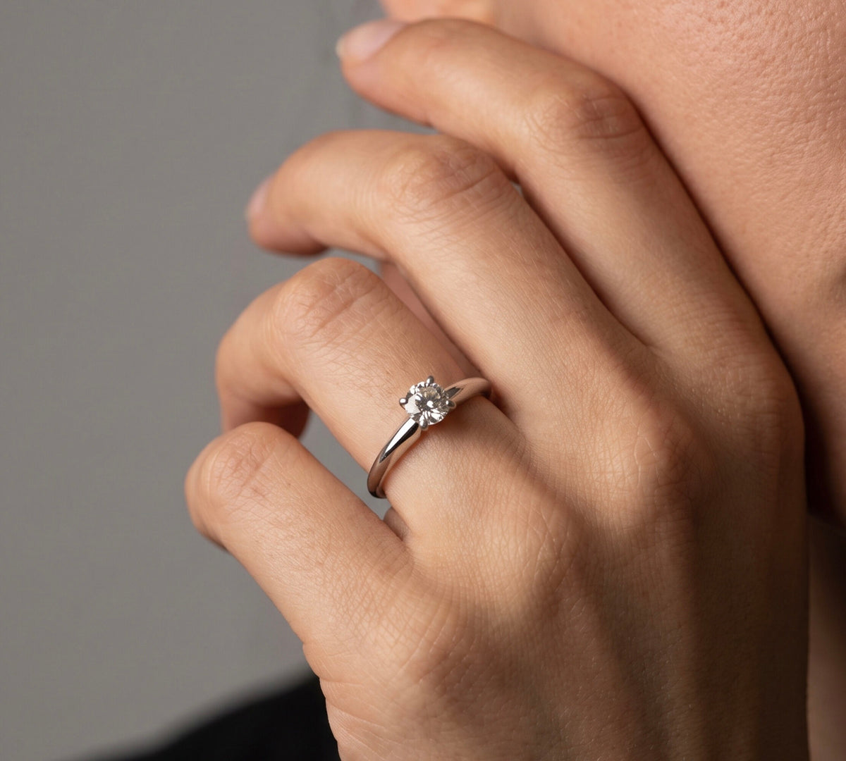 14K White Gold 0.54ct Diamond Solitair Ring Classic Round 4-Prong Size 4.5