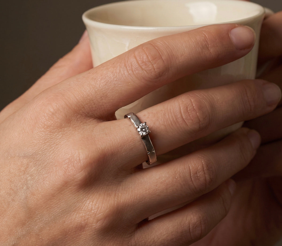 14K White Gold 0.13ct Lab-Grown Round Diamond Solitaire Ring, Size 5.75