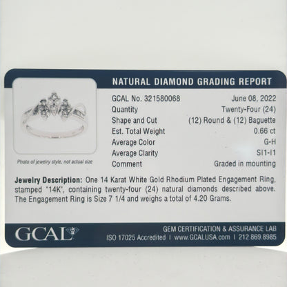 14K White Gold 0.66ctw Diamond Ring, Round Halo Cluster, Statement Ring Size 7