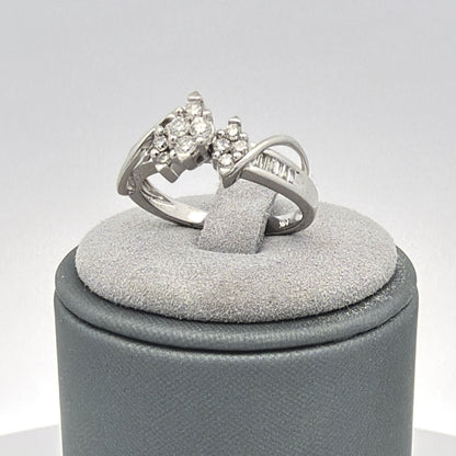14K White Gold 0.66ctw Diamond Ring, Round Halo Cluster, Statement Ring Size 7