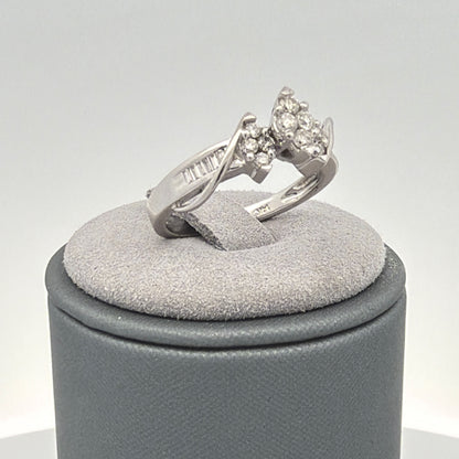 14K White Gold 0.66ctw Diamond Ring, Round Halo Cluster, Statement Ring Size 7