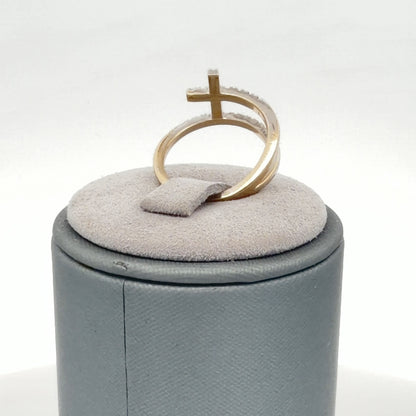 14K White Gold 0.21 CTW Diamond Cross Ring, Dainty Round Cut, Size 3.75
