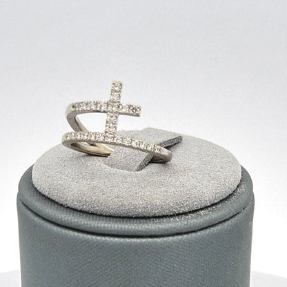 14K White Gold 0.21 CTW Diamond Cross Ring, Dainty Round Cut, Size 3.75