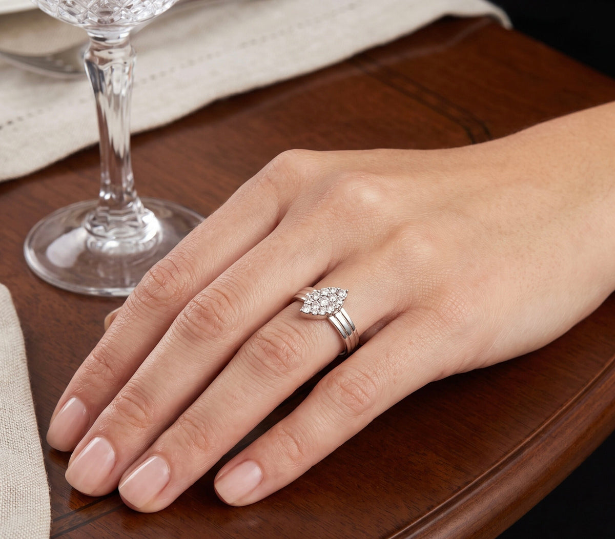 14K White Gold Cluster Ring 0.36 CTW Round Birlliant Natural Diamond  Size 6.5