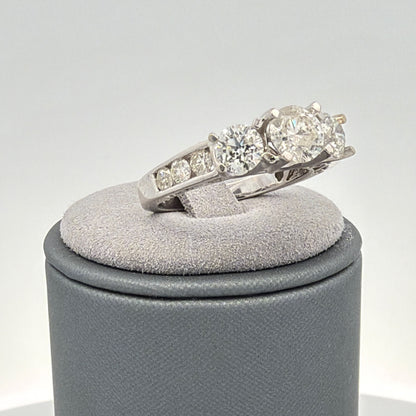 14K White Gold 2.89ctw Three Stone Diamond Engagement Ring w/ Accent Diamonds