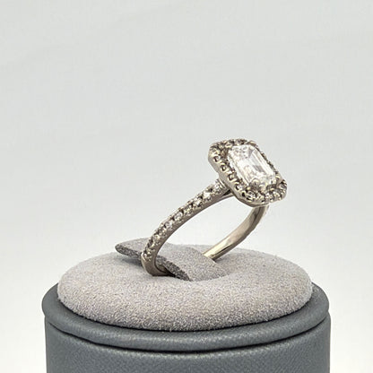 14K White Gold 1.10ct EM Cut Lab Grown Diamond Engagement Ring w/ Halo Setting