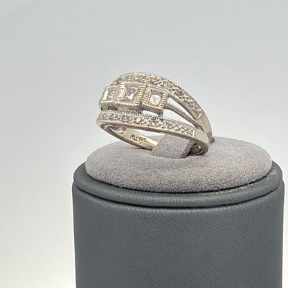 10K White Gold 0.64ctw Three Stone Bezel-set Diamond Cube Ring Statement Ring