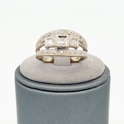 10K White Gold 0.64ctw Three Stone Bezel-set Diamond Cube Ring Statement Ring