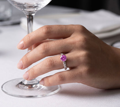 14K White Gold Synthetic Pink Sapphire & Diamond Ring, 1.20 CTW, Size 6.5