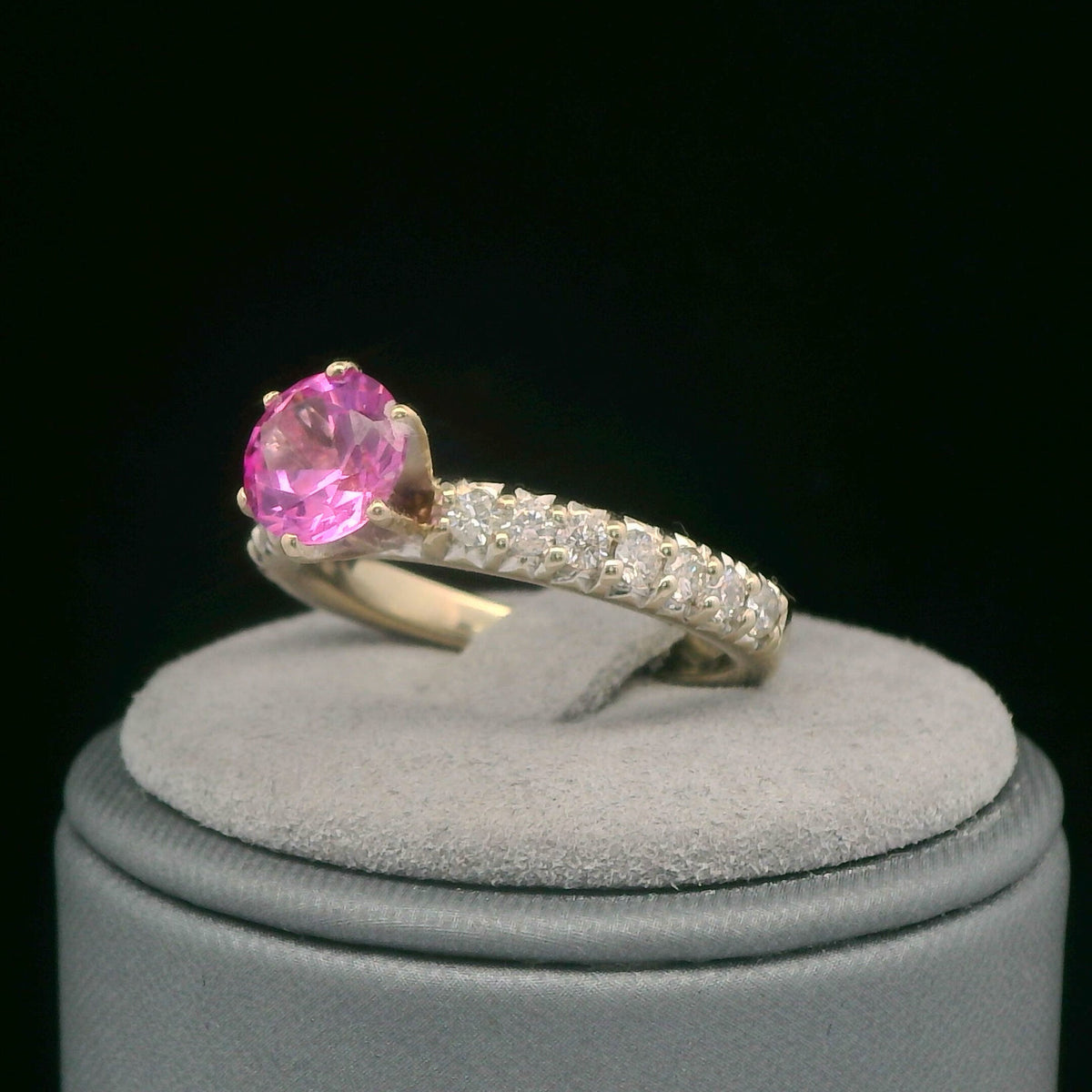 14K White Gold Synthetic Pink Sapphire & Diamond Ring, 1.20 CTW, Size 6.5