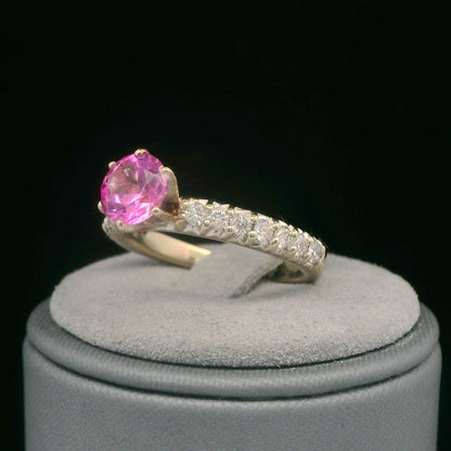 14K White Gold Synthetic Pink Sapphire & Diamond Ring, 1.20 CTW, Size 6.5
