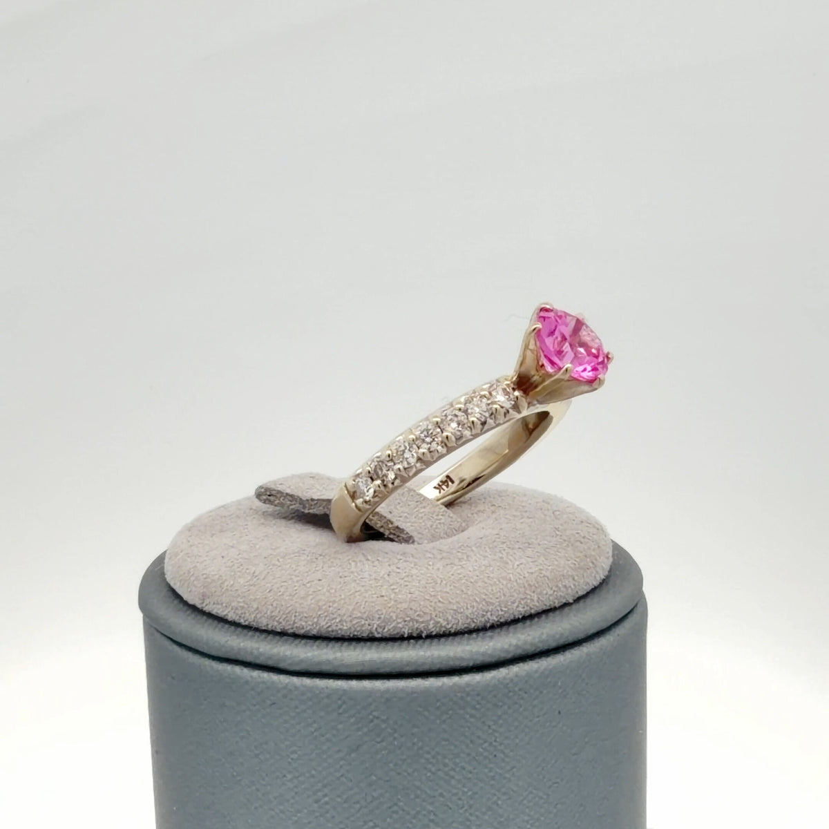 14K White Gold Synthetic Pink Sapphire & Diamond Ring, 1.20 CTW, Size 6.5