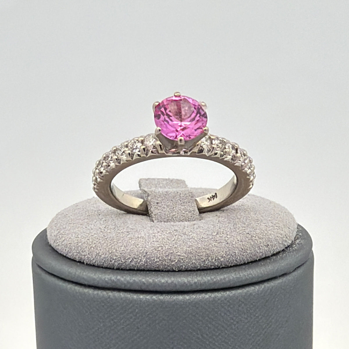 14K White Gold Synthetic Pink Sapphire & Diamond Ring, 1.20 CTW, Size 6.5