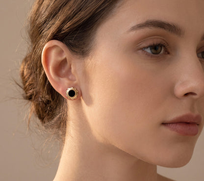 14K Yellow Gold Onyx Stud Earrings with Durable 10K Gold Backs, Classic