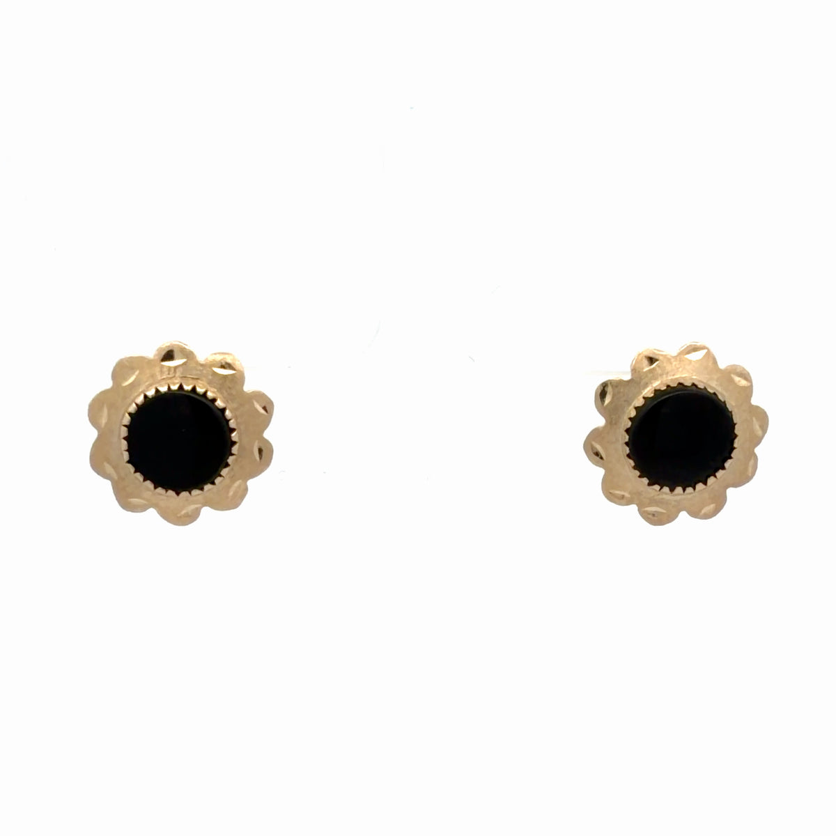 14K Yellow Gold Onyx Stud Earrings with Durable 10K Gold Backs, Classic