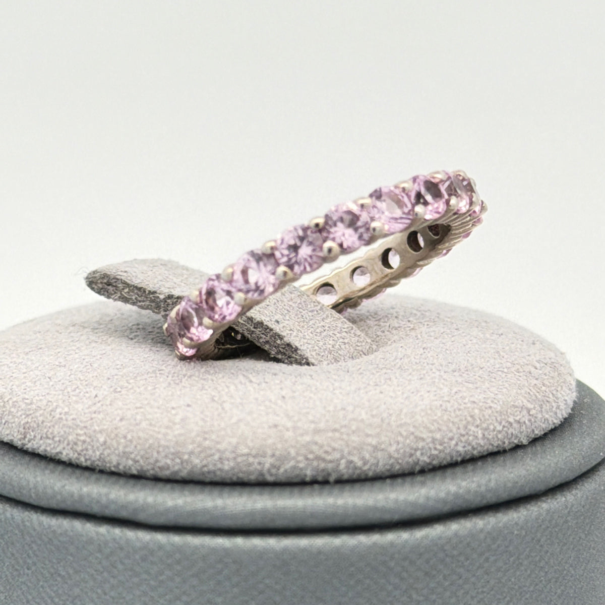 14K White Gold Synthetic Pink Sapphire Eternity Band 1.78 CTW Round Size 4