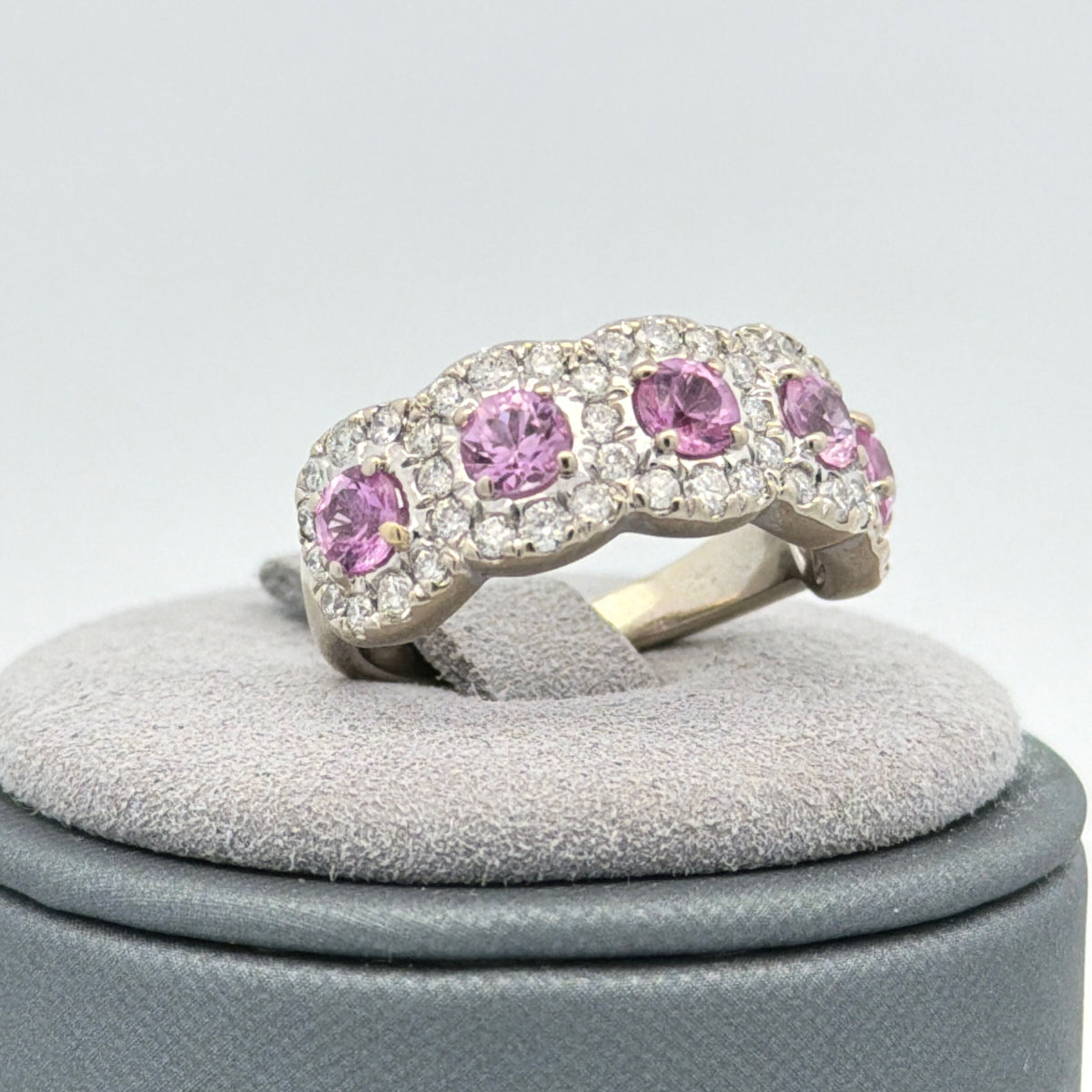 14K White Gold 1.35ctw Synthetic Pink Sapphire & Lab Grown Diamond Band