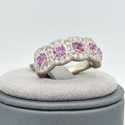 14K White Gold 1.35ctw Synthetic Pink Sapphire & Lab Grown Diamond Band