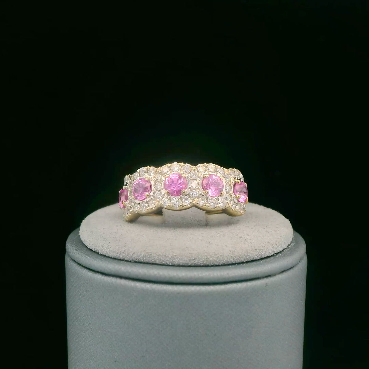 14K White Gold 1.35ctw Synthetic Pink Sapphire & Lab Grown Diamond Band