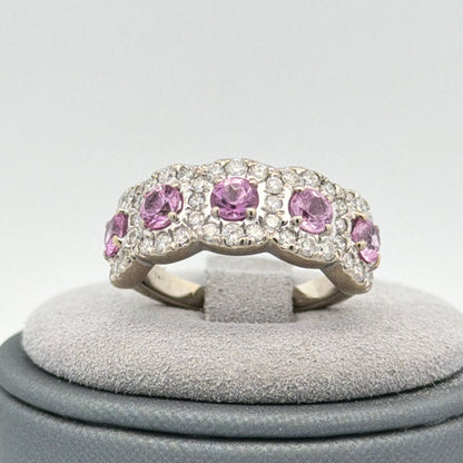 14K White Gold 1.35ctw Synthetic Pink Sapphire & Lab Grown Diamond Band