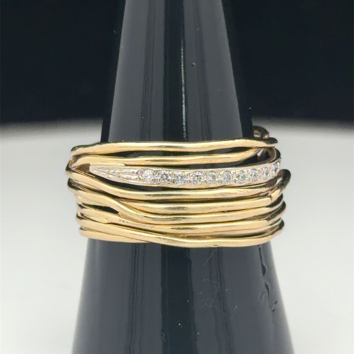 14K White & Yellow Gold Diamond-Accented Wide Band Two-Tone 0.11 CTW 8.5
