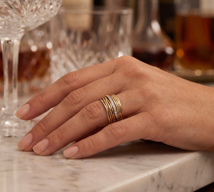14K White & Yellow Gold Diamond-Accented Wide Band Two-Tone 0.11 CTW 8.5