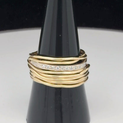 14K White & Yellow Gold Diamond-Accented Wide Band Two-Tone 0.11 CTW 8.5