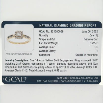 14K Yellow Gold 0.52ctw Diamond Halo Ring, Total 0.22 CTW, Size 5.25, Pave