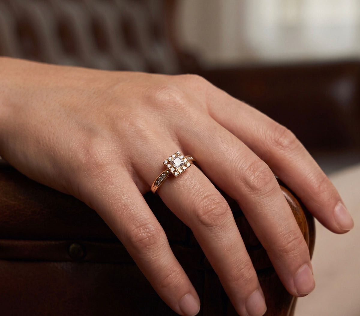 14K Yellow Gold 0.52ctw Diamond Halo Ring, Total 0.22 CTW, Size 5.25, Pave
