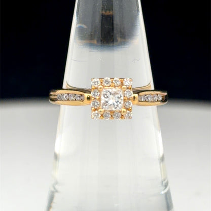 14K Yellow Gold 0.52ctw Diamond Halo Ring, Total 0.22 CTW, Size 5.25, Pave