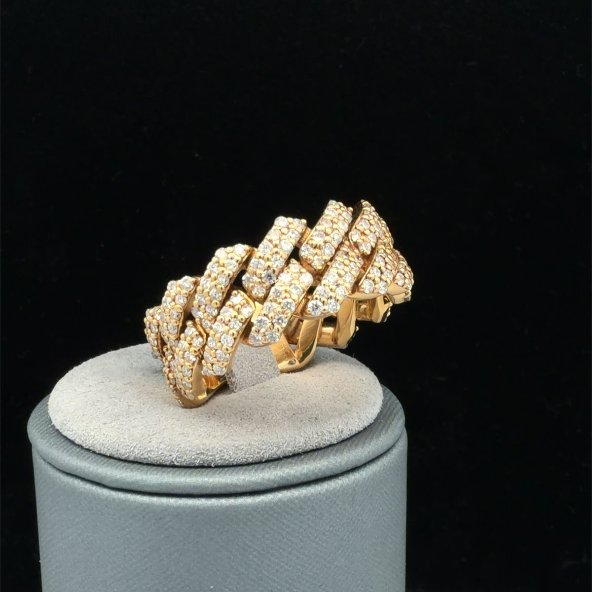 22K Yellow Gold 1.74ctw Diamond Pave Polished Miami Cuban Link Ring Size 11