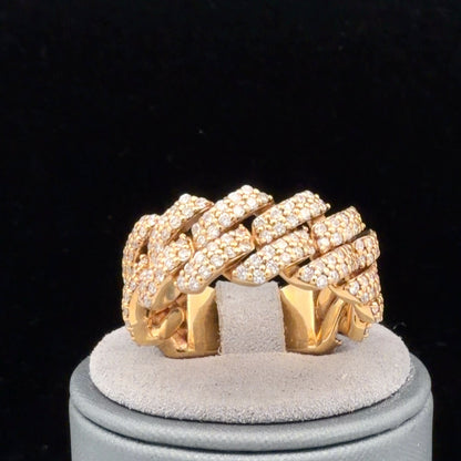 22K Yellow Gold 1.74ctw Diamond Pave Polished Miami Cuban Link Ring Size 11