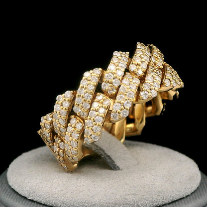 22K Yellow Gold 1.74ctw Diamond Pave Polished Miami Cuban Link Ring Size 11