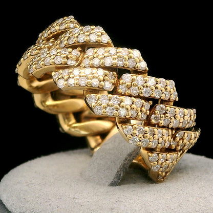 22K Yellow Gold 1.74ctw Diamond Pave Polished Miami Cuban Link Ring Size 11