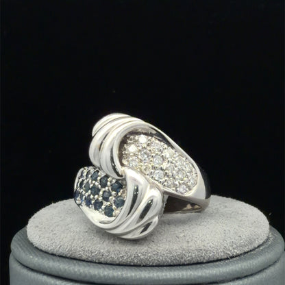 18K White Gold Diamond & Sapphire Ring, 0.21 CTW, Size 5.5 US, Elegant