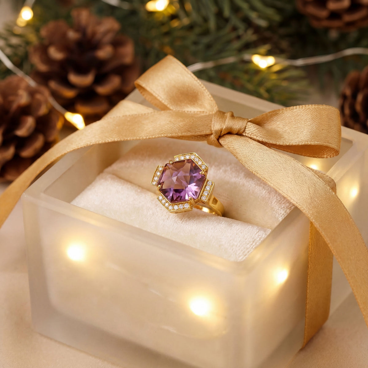 14K Yellow Gold Ametrine & Diamond Cocktail Ring, 10.27 CTW Modern Art