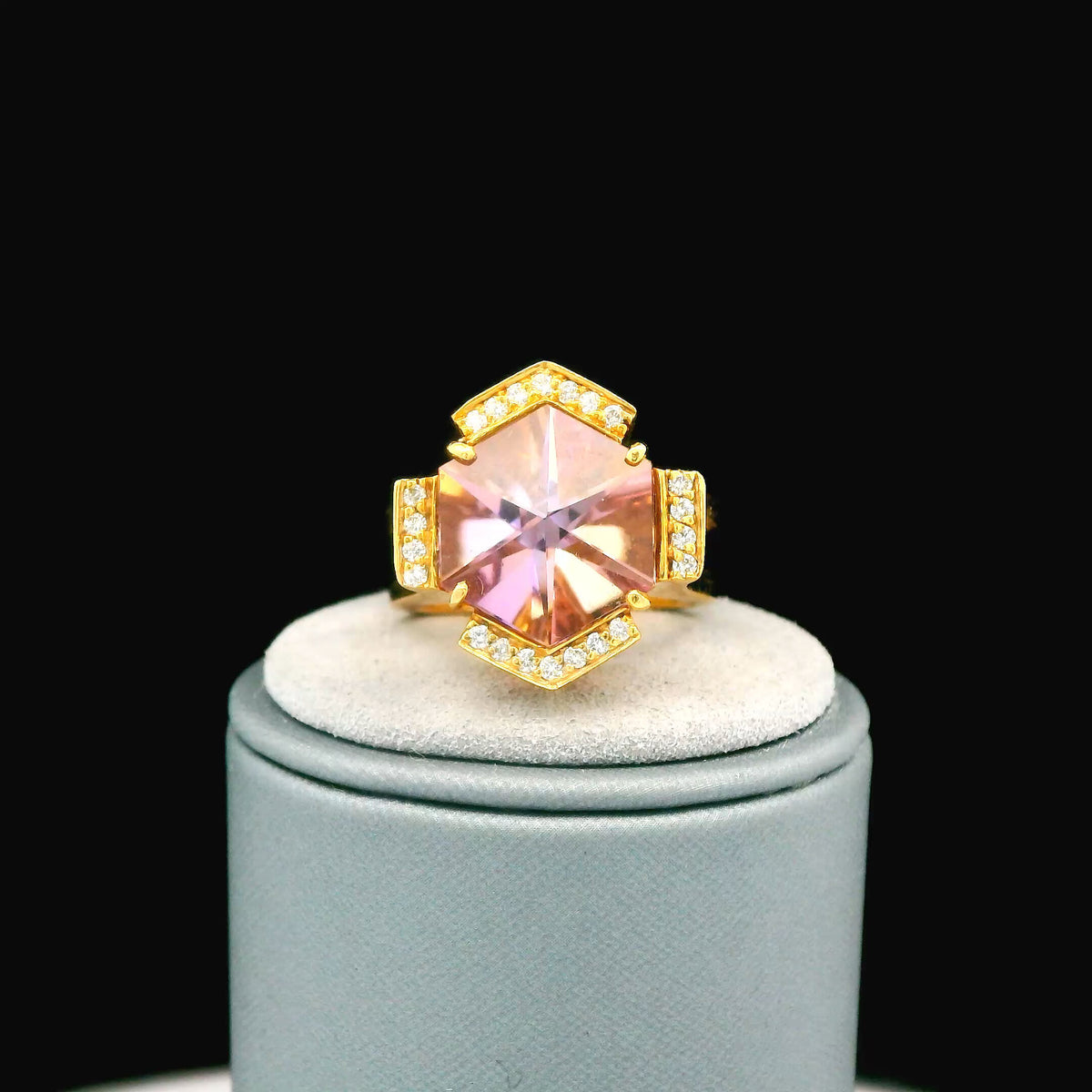 14K Yellow Gold Ametrine & Diamond Cocktail Ring, 10.27 CTW Modern Art