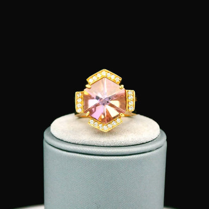 14K Yellow Gold Ametrine & Diamond Cocktail Ring, 10.27 CTW Modern Art