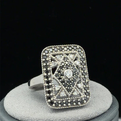 14K White Gold Antique Style Diamond Cocktail Ring 0.60 CTW, US Size 7