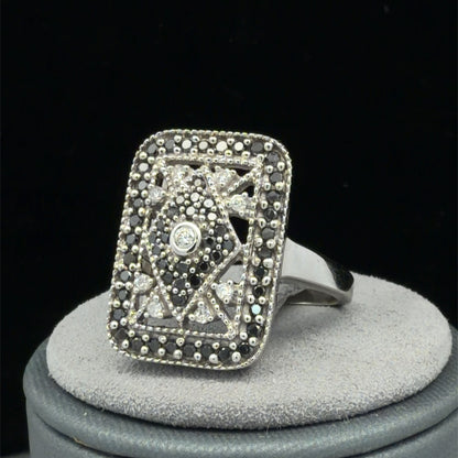 14K White Gold Antique Style Diamond Cocktail Ring 0.60 CTW, US Size 7